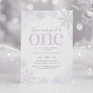 Convite Floco de Neve Brilhante Roxo Aniversário de 1 Ano