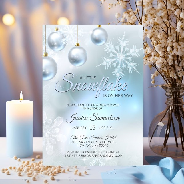 Convite Floco de neve Chá de fraldas Blue Wonderland (Snowflake Winter Blue Wonderland Baby Shower Invitation)