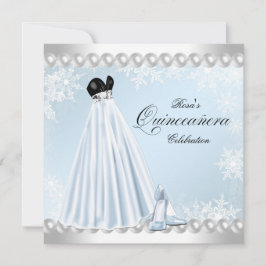 Convite Floco de Neve Cinzento Azul Quinceanera