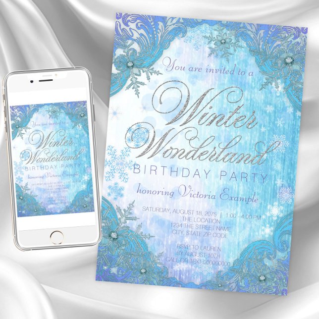 Convite Floco de neve congelado Festa de aniversário Wonde (Winter wonderland invitation any occasion. Instant download and printed invitations available.)