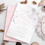 Convite Floco de neve Cor-de-rosa e Chá de fraldas brilhan<br><div class="desc">Abrace a estação com nosso convite para chá de fraldas de inverno,  adornada com flocos de neve delicados,  cor-de-rosa e cinza-prateada. A mensagem "Baby,  It's Cold Outside" é apresentada elegantemente em caligrafia e tipografia serif.</div>
