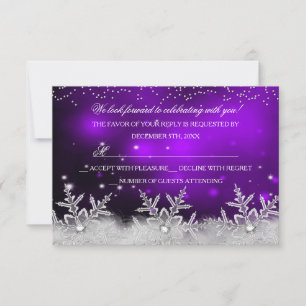 Convite Floco de Neve Cristalino Roxo Resposta Festa de Na