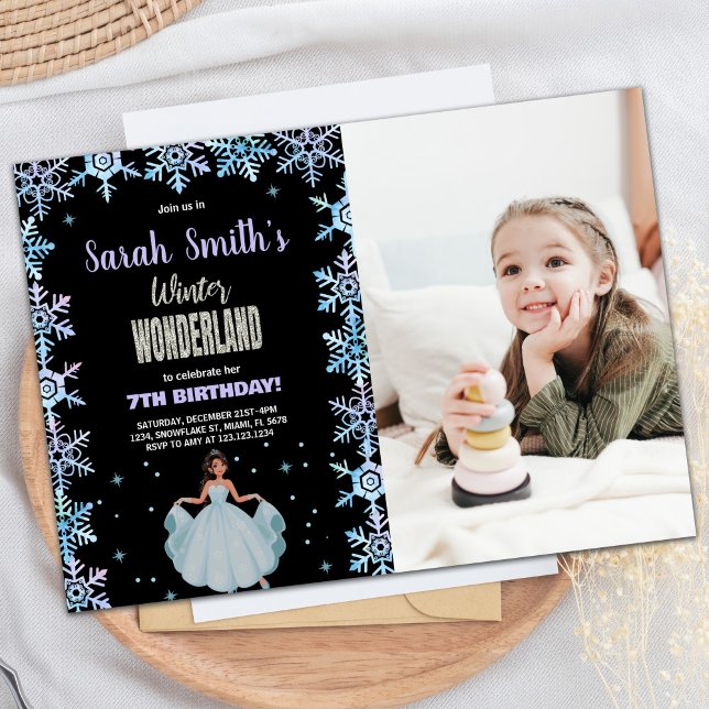 Convite Floco de neve da foto Black Winter Wonderland (Photo Snow flake Black Winter Wonderland Invitation)