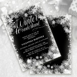 Convite Floco de neve da Terra Maravilha da Festa de anive<br><div class="desc">Maravilha Elegante de inverno, 18 anos de convite para o aniversário, apresenta uma bela caligrafia cercada por um floco de neve e borda de neve. Os flocos de neve pop contra o fundo preto escuro. Você pode mudar a cor de fundo para qualquer cor. A Wonderland de inverno não pode...</div>