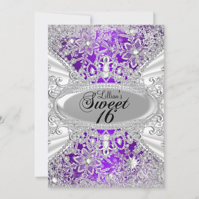 Convite Floco de Neve de Diamante Roxo Inverno Encantado S (Frente)