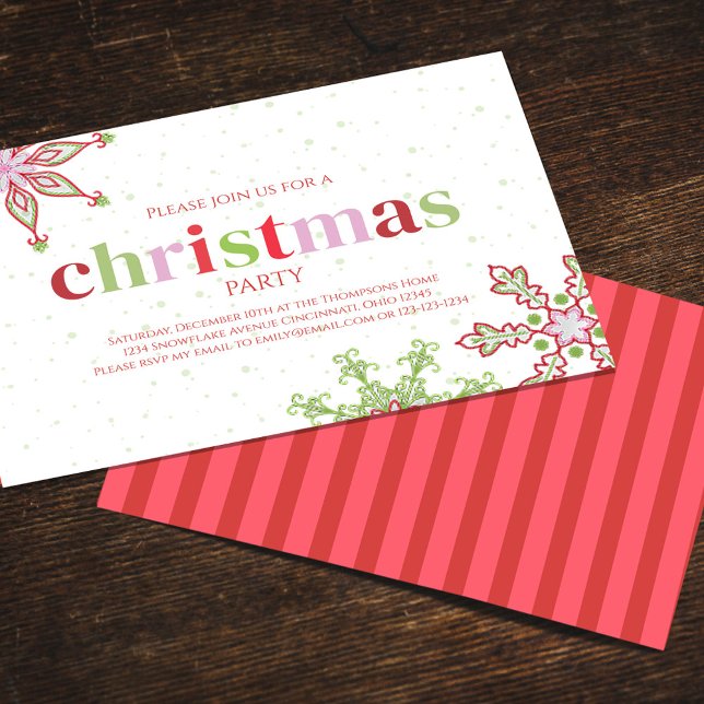 Convite Floco de neve de inverno, branco, de Natal (Christmas Party whimsical colorful snowflake design invitation.)