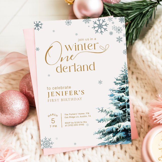 Convite Floco de Neve de Prata Aniversário de 1 ano do Ond (Criador carregado)