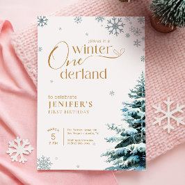 Convite Floco de Neve de Prata Aniversário de 1 ano do Ond