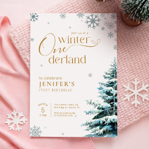 Convite Floco de Neve de Prata Aniversário de 1 ano do Ond