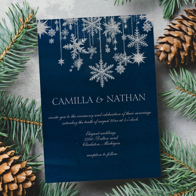 Convite Floco de neve de prata azul Maravilha de inverno C (Blue silver snowflake winter wonderland Wedding )