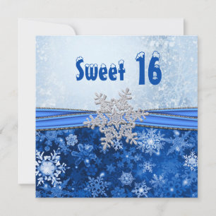 Convite Floco de neve de prata no Blue Sweet 16 Party