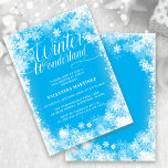Convite Floco de neve do inverno do aniversário de 30 anos<br><div class="desc">O convite para aniversário de 30 anos do inverno elegante apresenta uma bela caligrafia cercada por um floco de neve e borda de neve. Os flocos de neve pop contra o fundo azul bonito. Você pode mudar a cor de fundo para qualquer cor. A Wonderland de inverno não pode ser...</div>