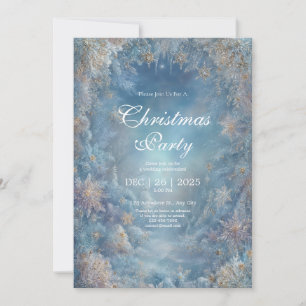 Convite Floco de Neve Dourado Azul Gélido Floral Casamento
