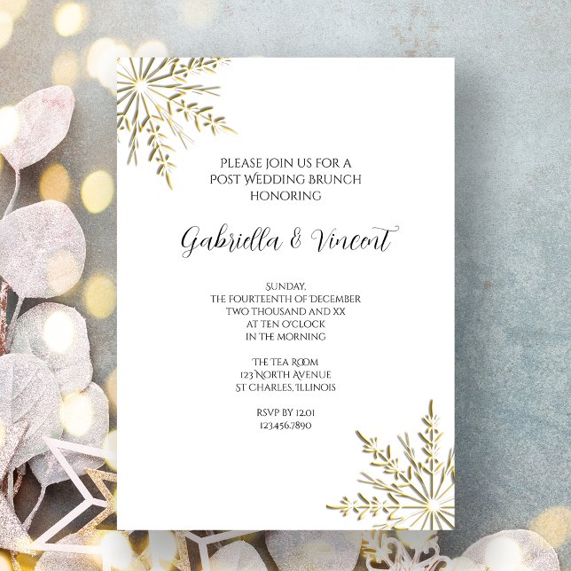 Convite Floco de Neve Dourado em Brunch Pós-Casamento de I (Criador carregado)