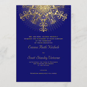 Convite Floco de neve Dourado no casamento no inverno azul