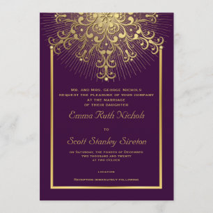 Convite Floco de neve Dourado no casamento no inverno eleg