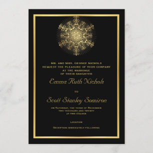 Convite Floco de neve Dourado no casamento no inverno pret
