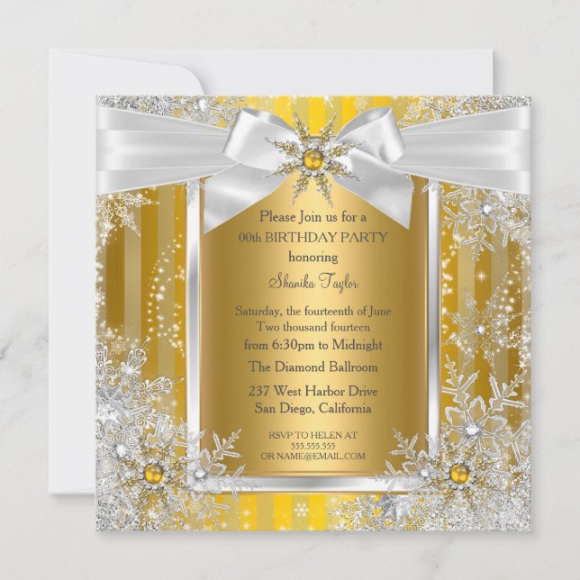 Convite Floco de Neve Dourado Prata Arco Inverno Natal Fes (Frente)