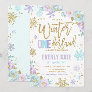 Convite Floco de neve Dourado Roxo de Birthday Birthday