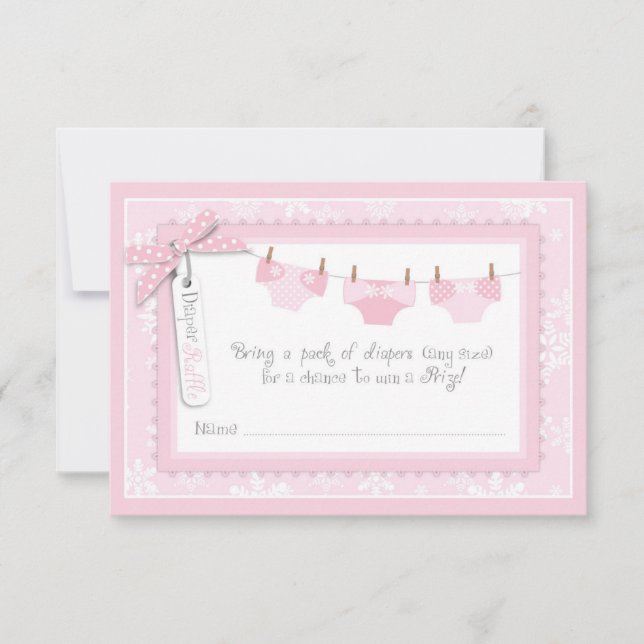 Convite Floco de neve e Fralda de bebê Raffle Tíquete (Frente)