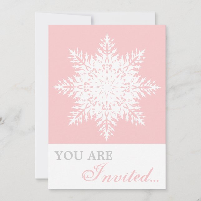 Convite Floco de neve elegante, cor-de-rosa, casamento no  (Frente)