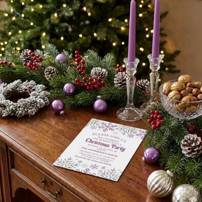 Convite Floco de Neve Natal Roxo Prata (Criador carregado)