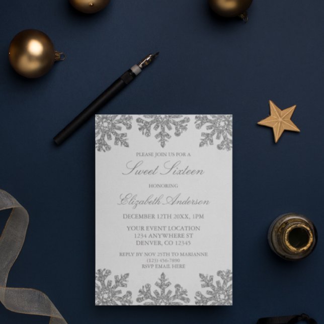 Convite Floco de neve prateado Winter Sweet 16 (Criador carregado)