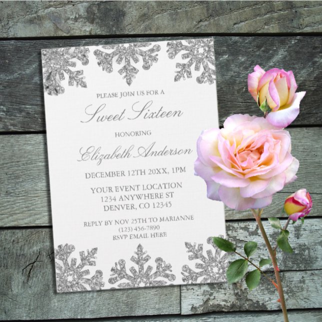 Convite Floco de neve prateado Winter Sweet 16 (Criador carregado)