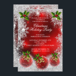 Convite Floco de Neve Red Holly Bauble<br><div class="desc">Holly,  cor verde de ouro vermelho,  faz um convite para o Feriado de Natal em Floco de Neve. Partido Xmas Corporativo. O branco vermelho elegante faz bolas com brilho e neve. Nota: Todas as imagens planas!</div>