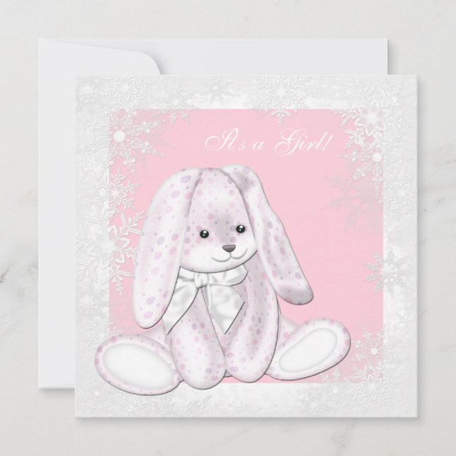 Convite Floco de neve rosa Chá de fraldas de inverno Wonde (Frente)