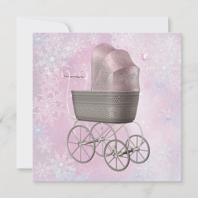Convite Floco de neve rosa Chá de fraldas de inverno Wonde (Frente)