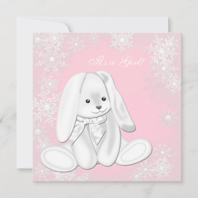 Convite Floco de neve rosa doce Chá de fraldas de inverno  (Frente)