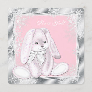 Convite Floco de neve rosa doce Chá de fraldas de inverno