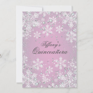 Convite Floco de neve rosa Quinceanera Winter Wonderland