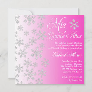 Convite Floco de neve rosa Rico Wonderland Quinceanera