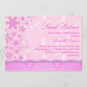 Convite Floco de Neve Rosa Sweet16 Convidar