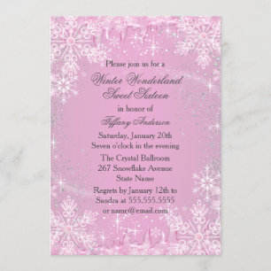 Convite Floco de neve rosa Winter Wonderland Sweet 16 Invi