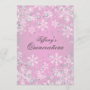 Convite Floco de neve rosa Wonderland Quinceanera