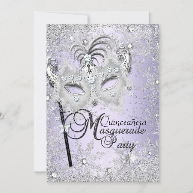 Convite Floco de neve roxo Máscara Mascarada Quinceanera (Frente)