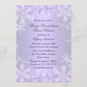 Convite Floco de neve roxo Wonderland Sweet 16 Convida