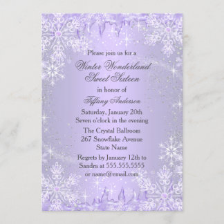 Convite Floco de neve roxo Wonderland Sweet 16 Invite