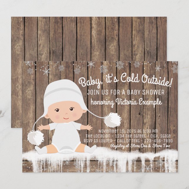 Convite Floco de Neve Rústico Bebê está frio lá fora Chá d (Frente/Verso)