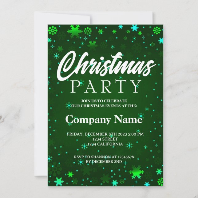 Convite Floco de neve verde de inverno moderno Natal branc (Frente)