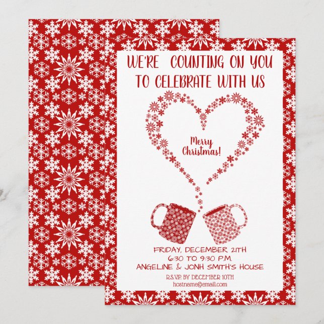 Convite Floco de Neve Vermelho Natal Personaliza (Frente/Verso)