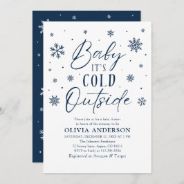 Convite Flocos de neve azuis Bebê é frio fora do Chá de fr