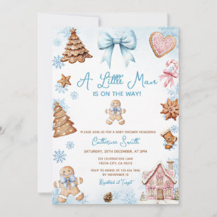 Convite Flocos de Neve Azuis Bolo de Gengibre Natal Churra