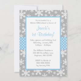 Convite Flocos de neve azuis e Cinzas Winter Onederland