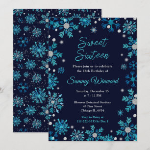 Convite Flocos de Neve Azuis e Prateados Sweet Sixteen