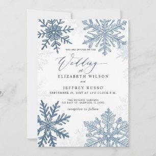Convite Flocos de neve azuis elegantes Casamento de Invern