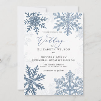 Convite Flocos de neve azuis elegantes Casamento de Invern